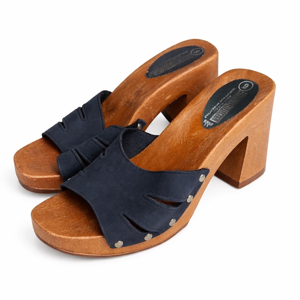 Vintage 90's Clogs The Leather Collection Suede Wood Clogs Navy Size 38 EU / 9